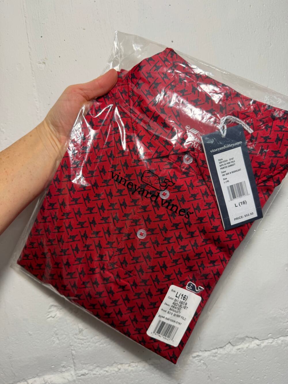 NEW Vineyard Vines Boys Size L 16 Ski AOP Polo Red